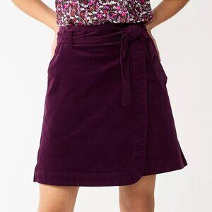 NEW NWT DRAPER JAMES RSVP Tie Front Corduroy Mini Skirt Plum Purple Wrap Skirt S